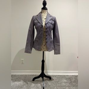 Lilac Danier leather blazer with off white stitching. Good condition.